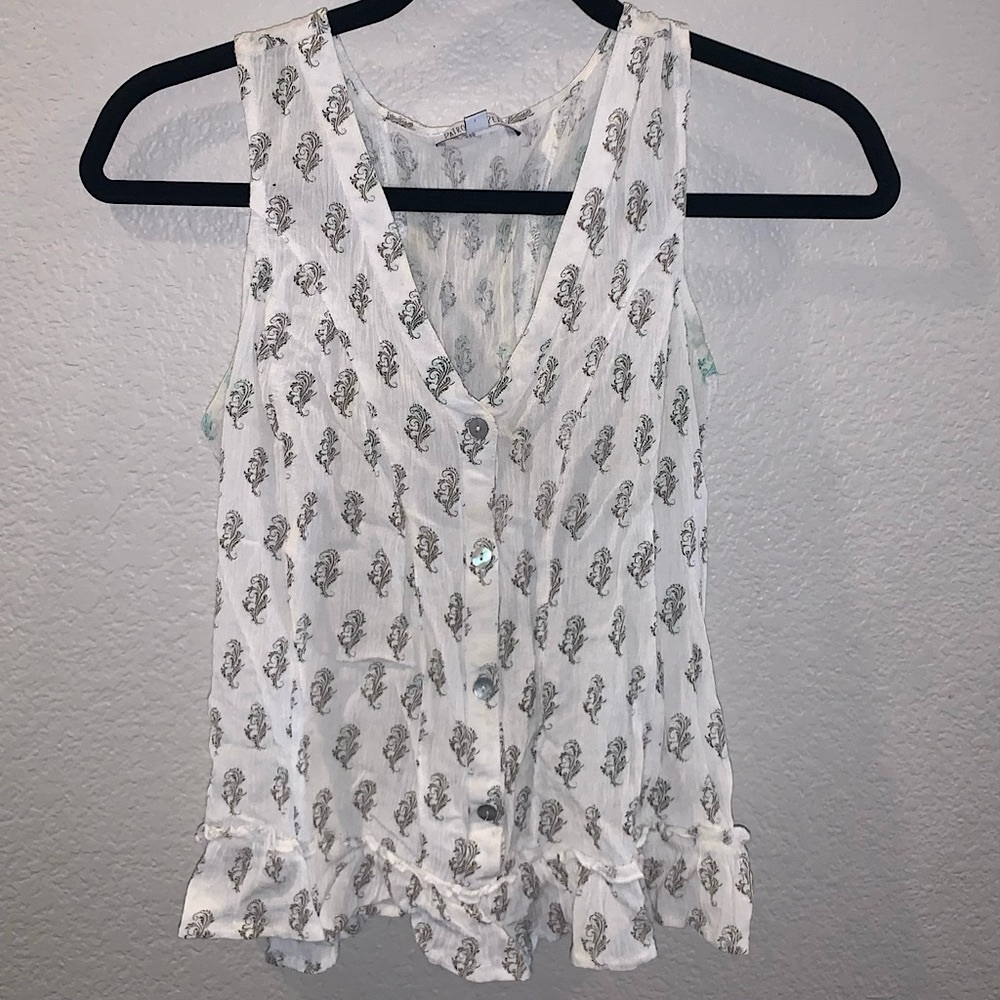 Ooh La Luxe Lovely Button Up Tank Top, with Tie/Floral Embroidery Design Back